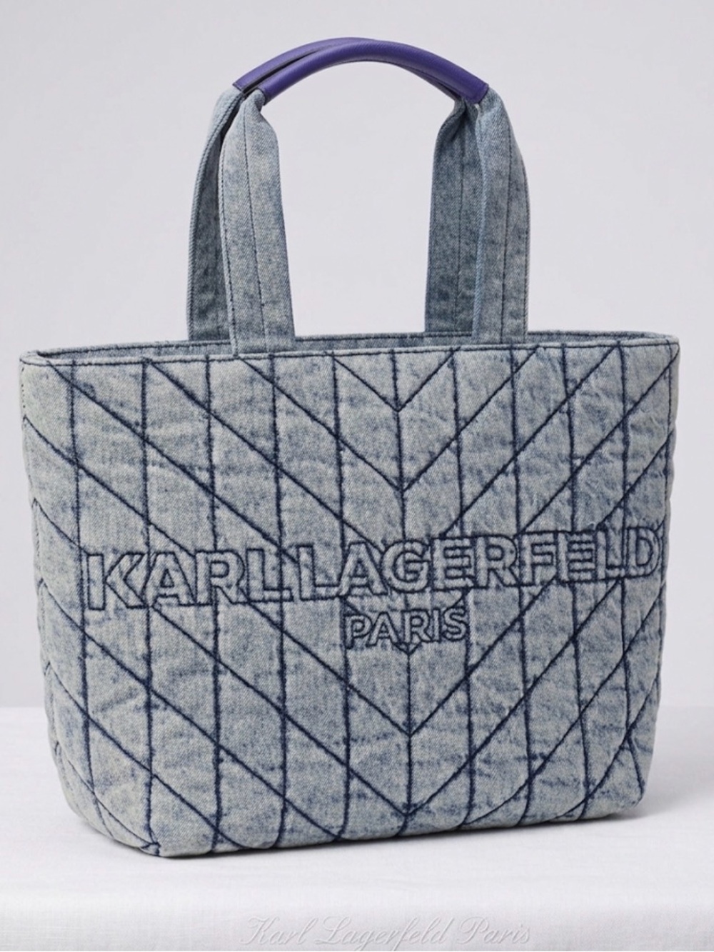 Karl Lagerfeld Paris Quilted Denim Large Tote Bag - Light Blue